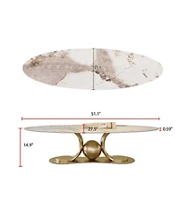 Streamdale Furniture Gold Metal Coffee Table with Stainless Steel Pedestal and Faux Marble Top