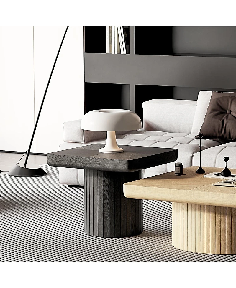 Streamdale Furniture Modern Solid Wood Veneer Square End Table with Grooved Cylindrical Base