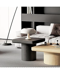 Streamdale Furniture Modern Solid Wood Veneer Square End Table with Grooved Cylindrical Base