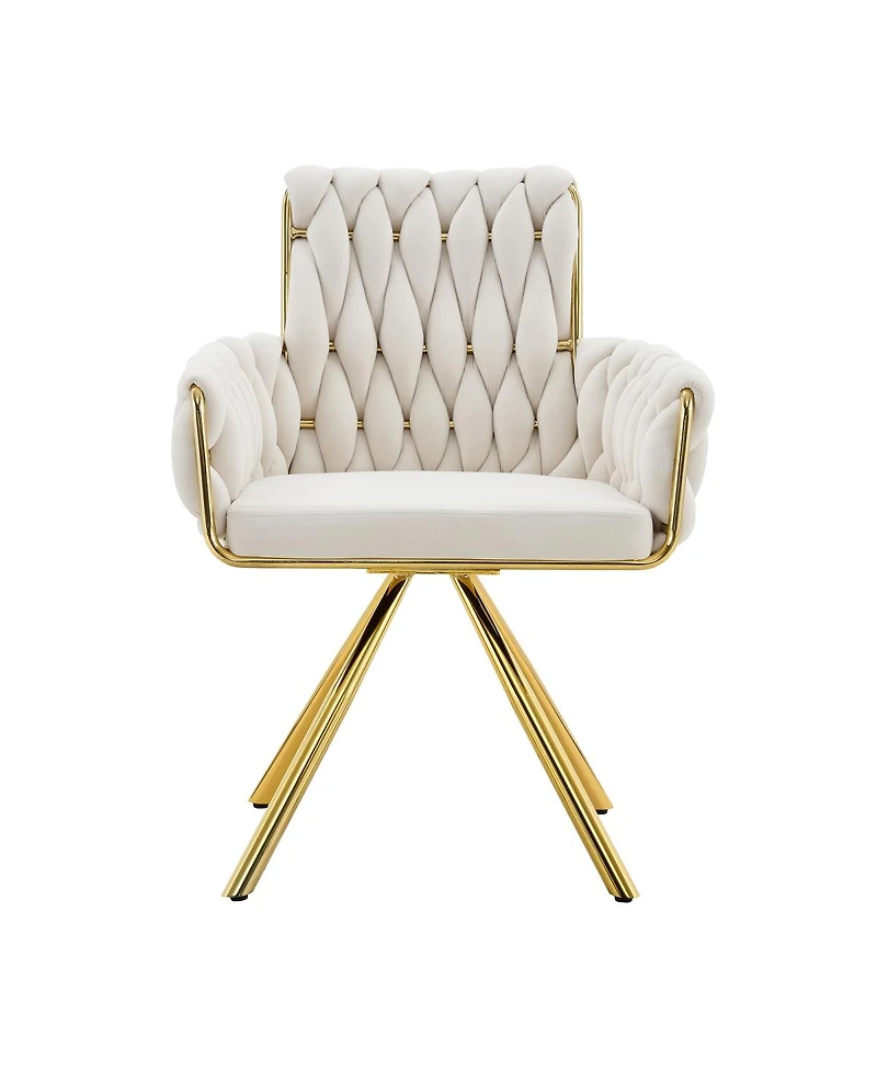 Streamdale Furniture Set of 2 Modern Velvet Braided Dining Chairs with Gold Metal Legs