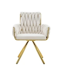 Streamdale Furniture Set of 2 Modern Velvet Braided Dining Chairs with Gold Metal Legs