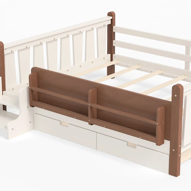 Streamdale Furniture Floor Bed with Storage Bookcases, Drawers, and Stairs