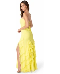 Bebe Women's Strapless Cascade Ruffle Chiffon Maxi Dress