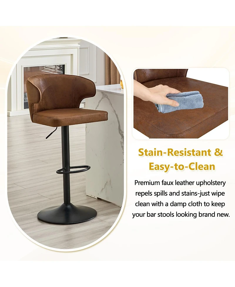 Streamdale Adjustable Swivel Suede Bar Stools with Backrest, Brown (Set of 2)