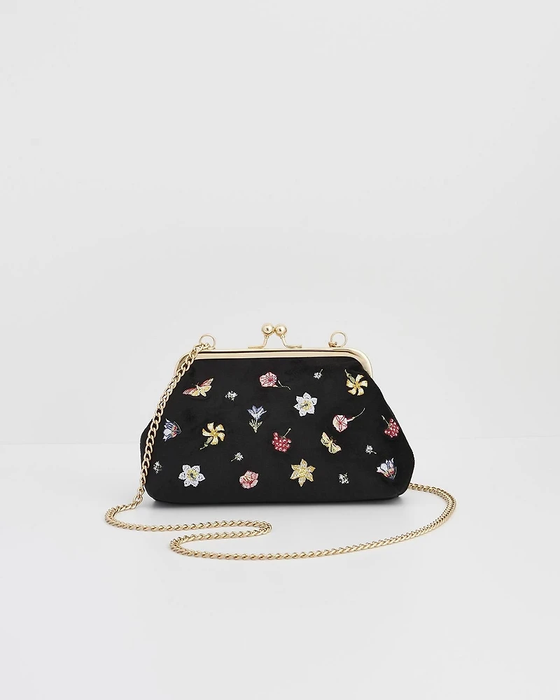 Fable England Women's Floral Ditsy Embroidered Velvet Clutch Bag