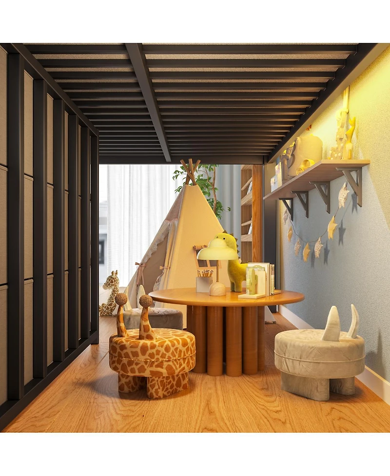 Streamdale Furniture Low Loft Bed with Storage Stairs, Fabric Drawers, and Shelves