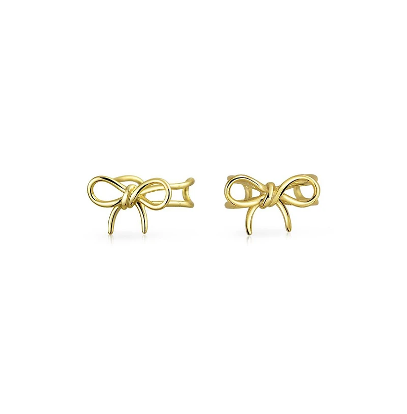 Bling Jewelry Dainty Ribbon Ear Cuff Bow Cartilage Wrap Earrings Non-Pierced Gold Plated .925 Sterling Silver