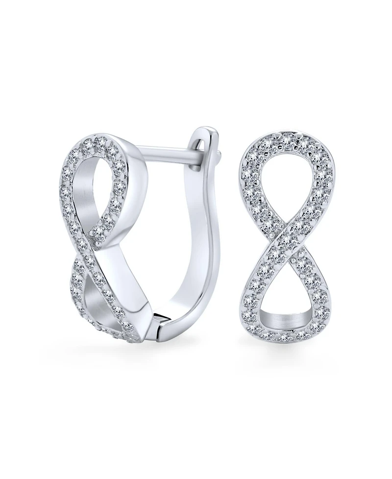 Bling Jewelry Cubic Zirconia Pave Cz Love Knot Infinity Huggie Earrings Hinge Closure .925 Sterling Silver