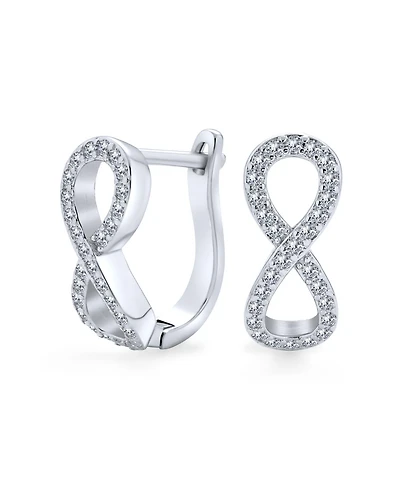 Bling Jewelry Cubic Zirconia Pave Cz Love Knot Infinity Huggie Earrings Hinge Closure .925 Sterling Silver