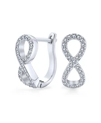 Bling Jewelry Cubic Zirconia Pave Cz Love Knot Infinity Huggie Earrings Hinge Closure .925 Sterling Silver