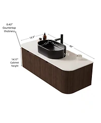 Sillysis Wall Mounted Bathroom Vanity with Sintered Stone Top, Oval Sink, Stripe Drawer, Pre-assembled