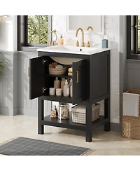 Sillysis 24 Inch Bathroom Vanity with Sink, Modern Solid Wood Mdf Cabinet, Adjustable Shelf and Soft Close Doors, Space Saving Design