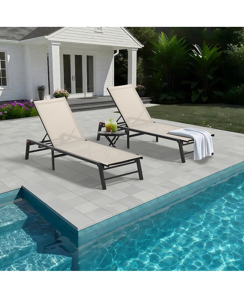 Streamdale Furniture Aluminum Outdoor Chaise Lounge Set of 2, Assemble-Free Patio Pool Loungers