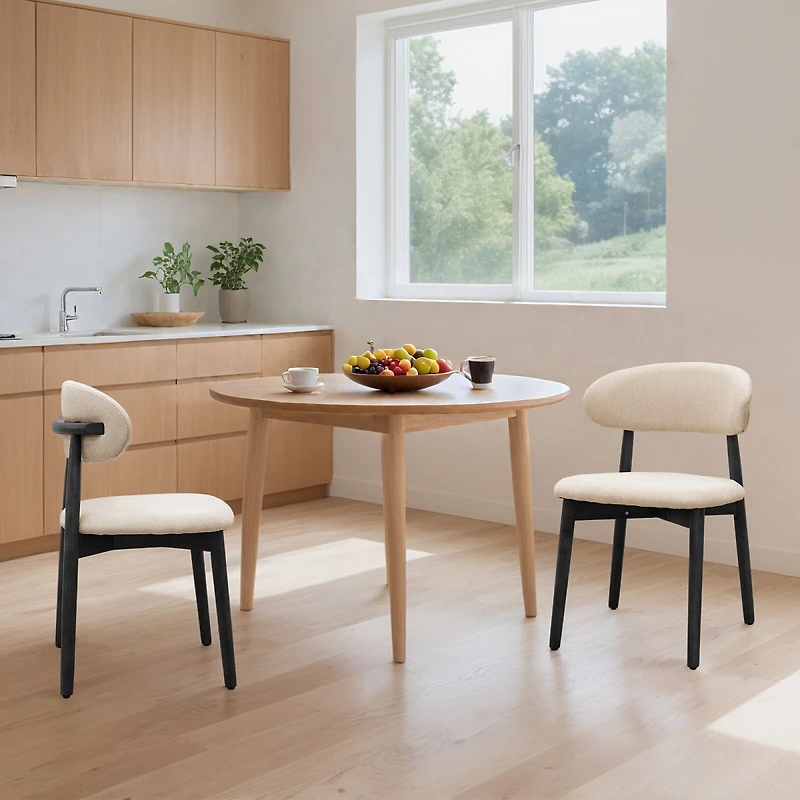 Streamdale Furniture Cotton-Linen Upholstered Dining Chairs with Black Wood Legs, Set of 4