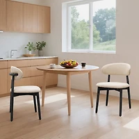 Streamdale Furniture Cotton-Linen Upholstered Dining Chairs with Black Wood Legs, Set of 4