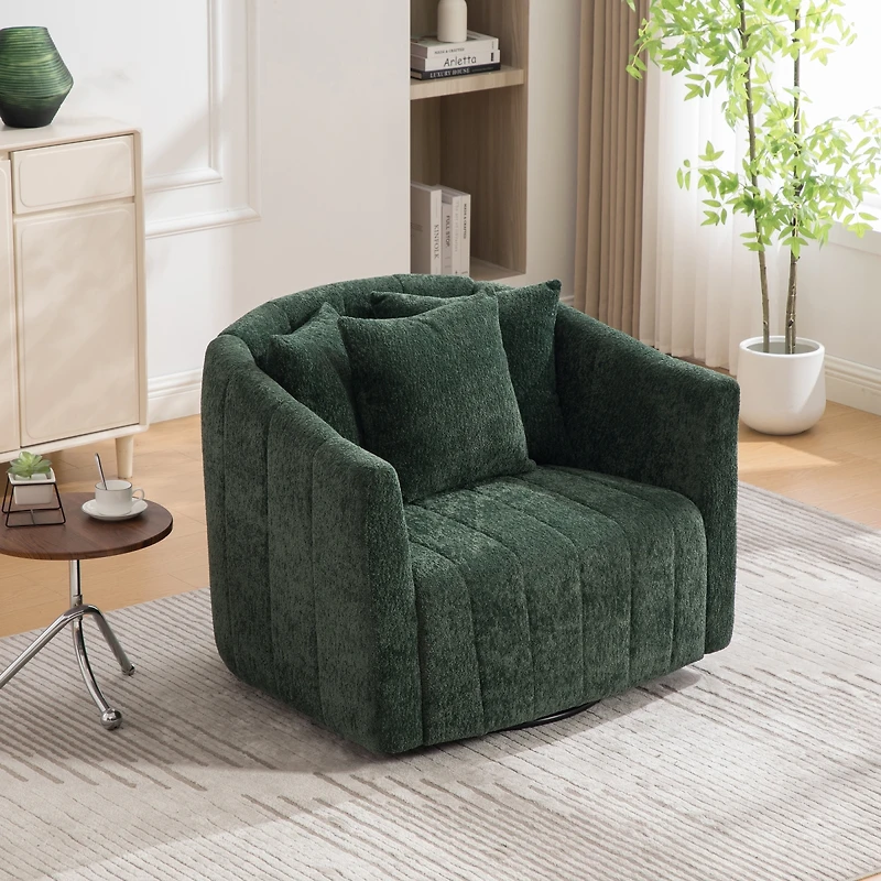 Streamdale Furniture Upholstered 0degree Swivel Barrel Chair and Half with Pillows