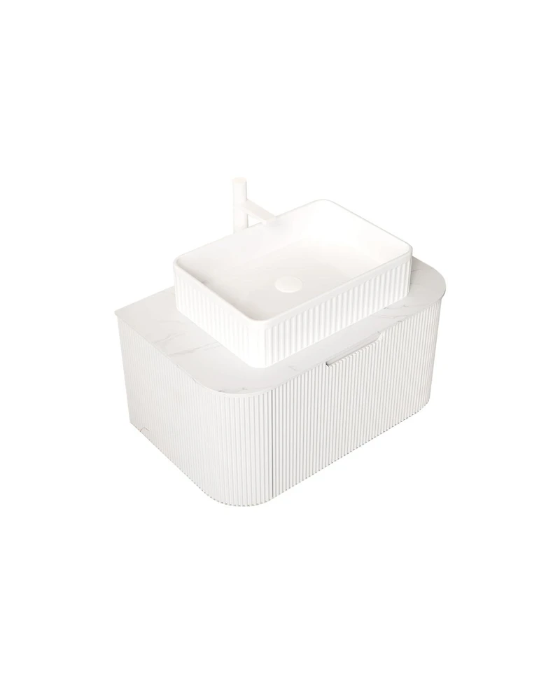 Sillysis Wall Mounted Bathroom Vanity with Rectangular Ceramic Basin, Sintered Stone Top, Stripe Panel