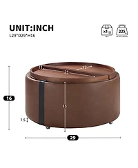 Streamdale Furniture 29" Round Storage Ottoman with Reversible Lids and Caster Wheels