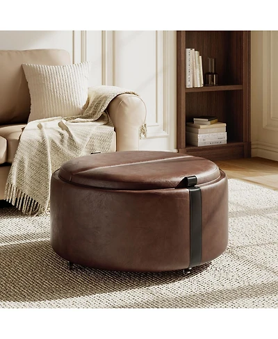 Streamdale Furniture 29" Round Storage Ottoman with Reversible Lids and Caster Wheels
