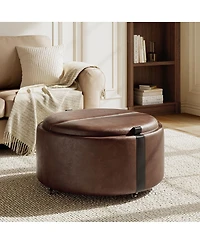 Streamdale Furniture 29" Round Storage Ottoman with Reversible Lids and Caster Wheels