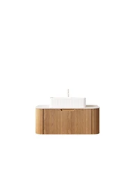 Sillysis Wall Mounted Bathroom Vanity with Rectangular Ceramic Sink, Modern Wood Grain Cabinet, Soft Close Drawer