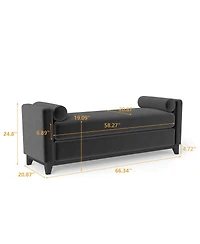 Streamdale Furniture 66.34" Sherpa Upholstered Bench with Solid Wood Legs and 2 Bolster Pillows