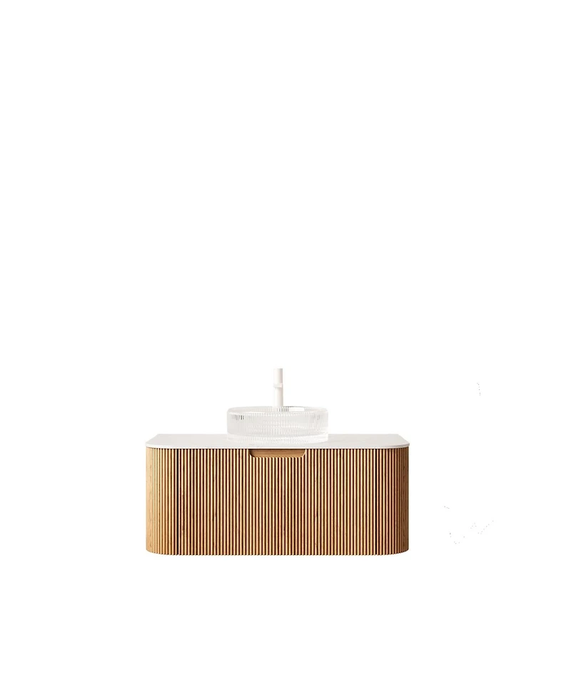 Sillysis Wall Mounted Bathroom Vanity with Crystal Glass Vessel Sink, Soft Close Drawer, Ample Storage