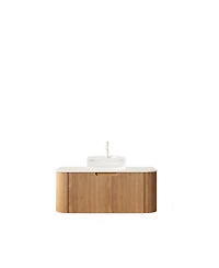 Sillysis Wall Mounted Bathroom Vanity with Crystal Glass Vessel Sink, Soft Close Drawer, Ample Storage