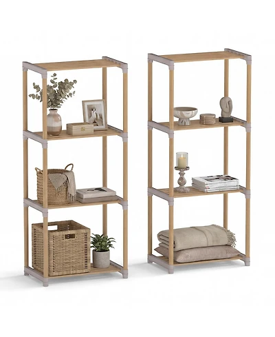 Gymax 2 Piece 4-Tier Bookshelf with Open Shelves Freestanding Storage Organizer for Home