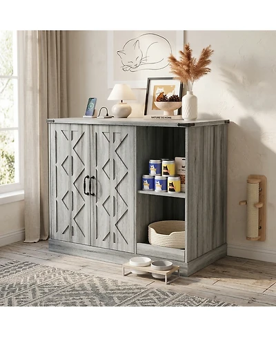 Streamdale Furniture Modern Cat Litter Box Cabinet with Power Outlet and Storage