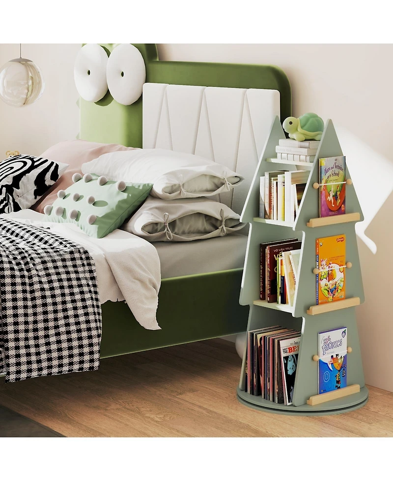 Gymax Kids Rotating Bookshelf 4 Tier Tree Shape Revolving Bookcase 360 Degrees Display Rack