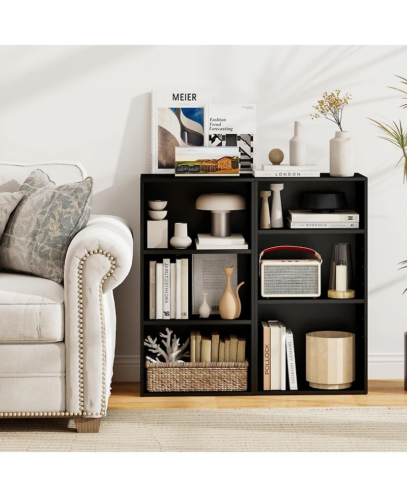 Gymax 3-Tier Cube Bookcase Modern Open Bookshelf with Adjustable Shelves