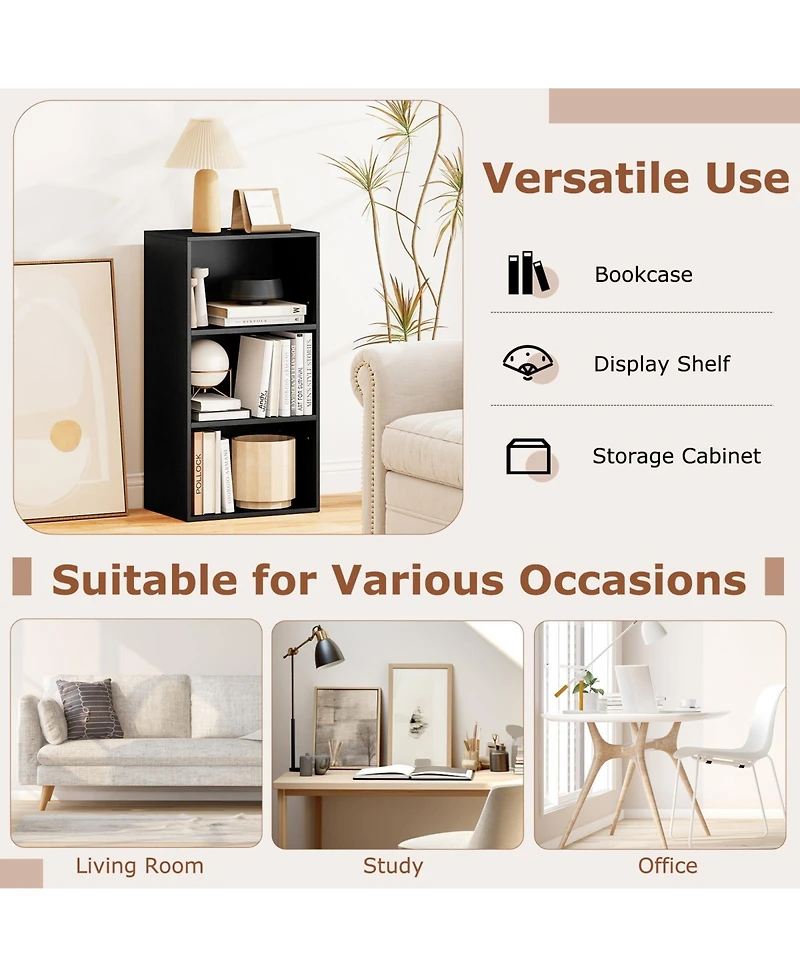 Gymax 2 Piece 3-Tier Cube Bookcase Modern Open Bookshelf with Adjustable Shelves