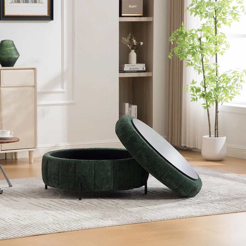 Streamdale Furniture 31.3" Round Upholstered Storage Ottoman with Reversible Lid