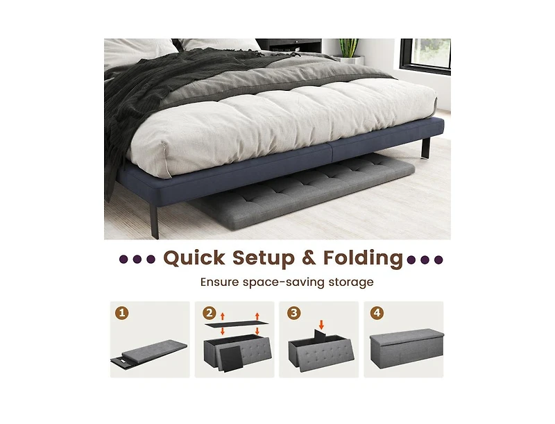 Slickblue End of Bed Folding Ottoman Bench with Linen Upholstery and Hidden Storage