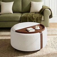 Streamdale Furniture 29" Round Storage Ottoman with Reversible Lids and Caster Wheels