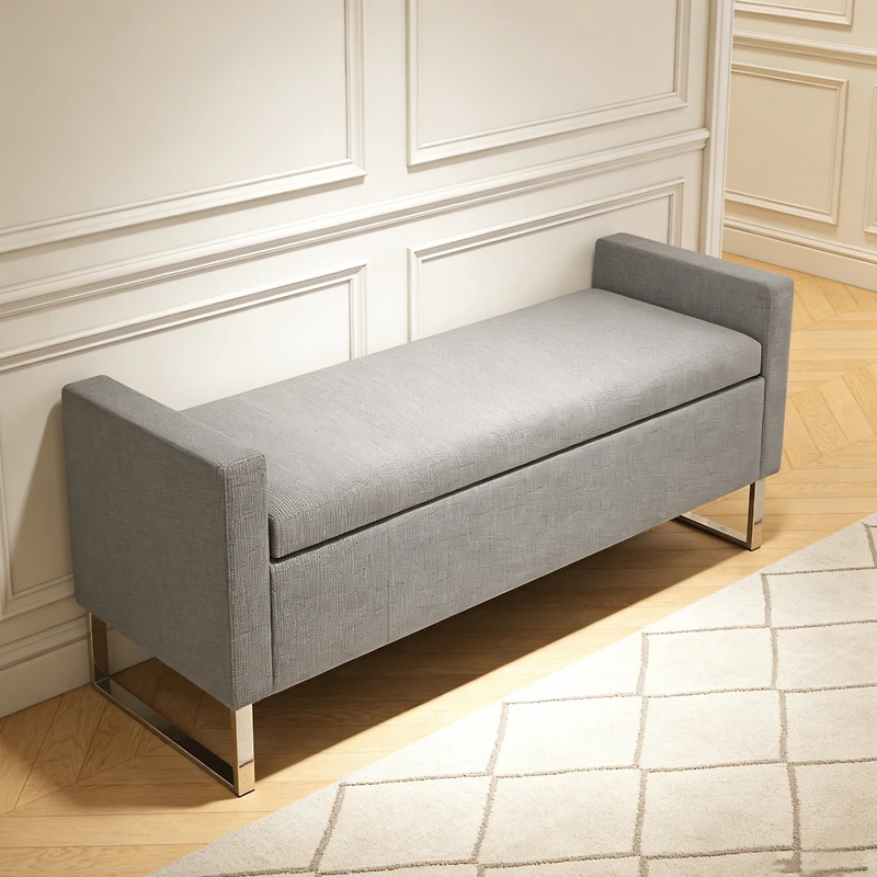 Streamdale Furniture 47" Upholstered Storage Ottoman Bench with Metal Base