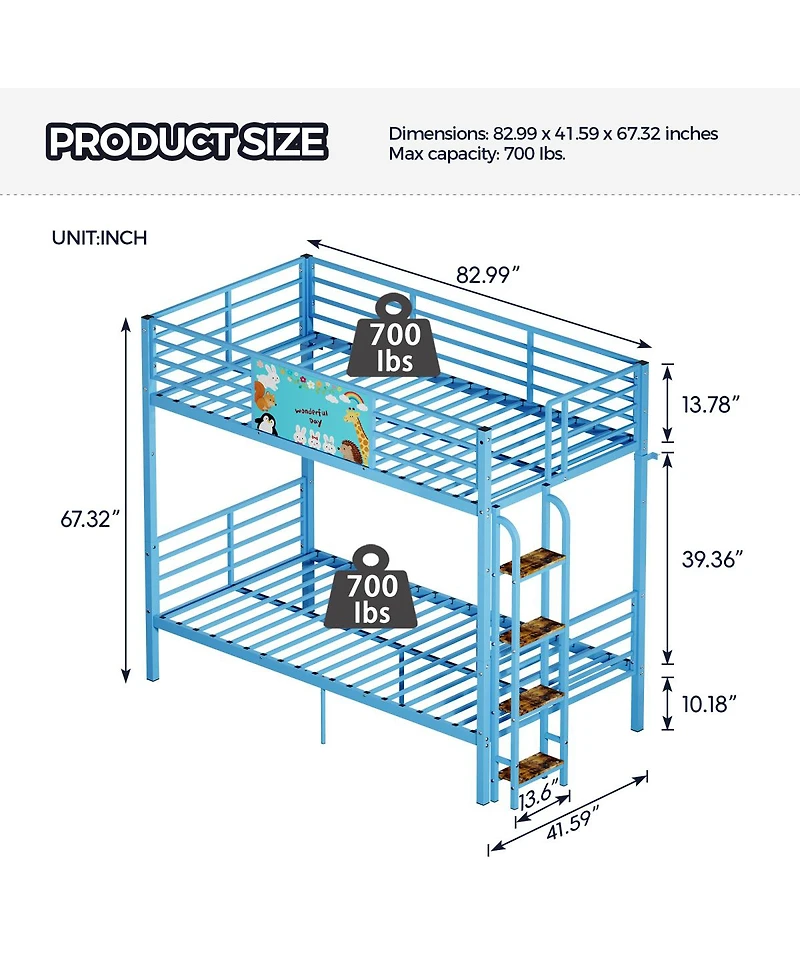 Streamdale Furniture Metal Floor Bunk Bed with Ladder, Heavy Duty