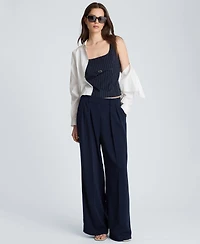 Kenneth Cole Women's High-Rise Wide Leg Pleated Pants