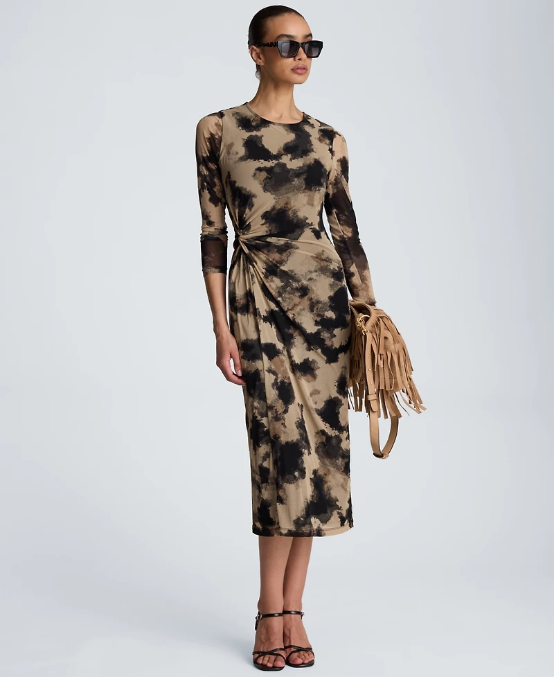 Kenneth Cole Women's Knot Front Printed Mesh Midi Dress