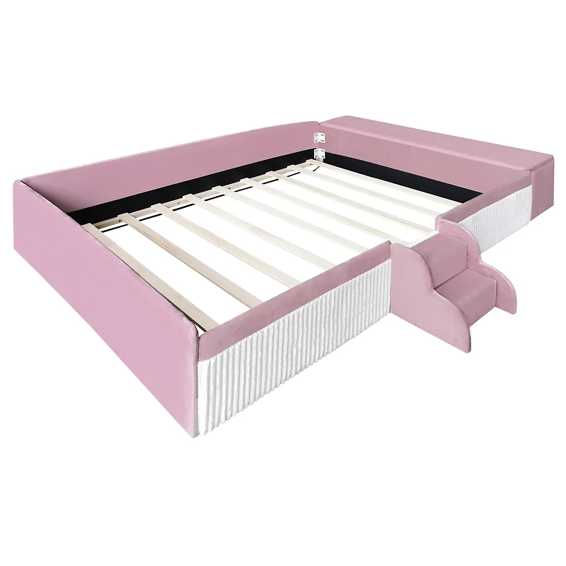 Streamdale Furniture Velvet Daybed with Stairs, Gas Lift Storage, and Padded Guardrails