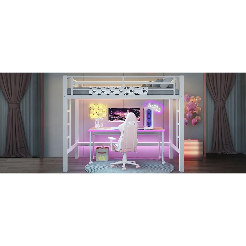 Streamdale Furniture Metal Loft Bed with Ladder and Guardrails