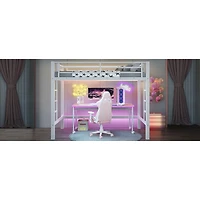 Streamdale Furniture Metal Loft Bed with Ladder and Guardrails