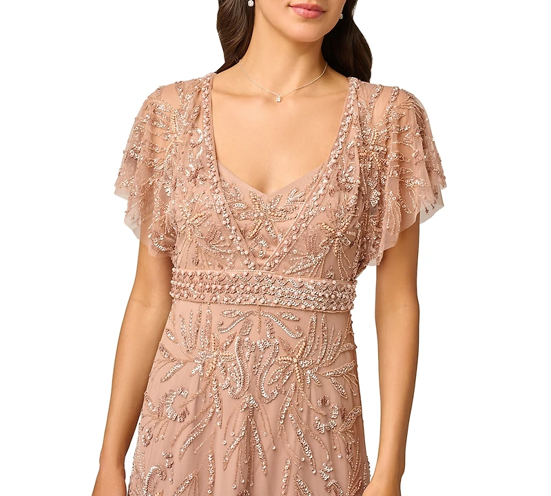 Adrianna Papell Women's Beaded Mesh Gown