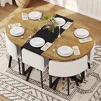 Streamdale Furniture 7-Piece Oval Dining Table Set with 6 White Pu Leather Chairs