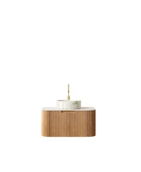 Sillysis Wall Mounted Bathroom Vanity with Sintered Stone Top, Round Ceramic Basin, Soft Close Drawer, Pre-assembled