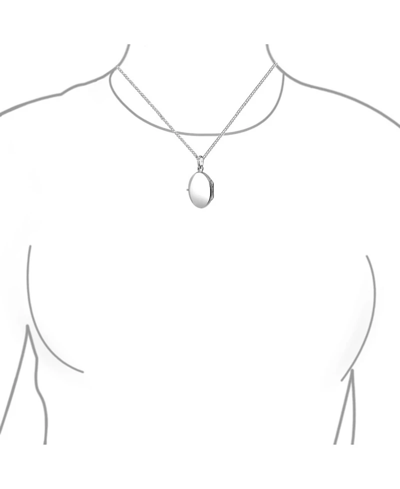 Bling Jewelry Simple Plain Oval Keepsake Photo Locket Necklace Holds Pictures .925 Sterling Silver