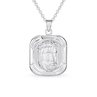Bling Jewelry Religious Face of Jesus Pendant Necklace Medallion Dog Tag .925 Sterling Silver