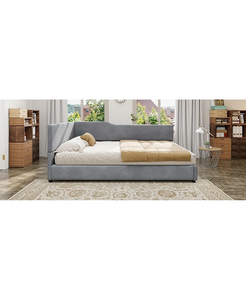 Streamdale Furniture Full Size L-Shaped Corduroy Daybed Upholstered Daybed
