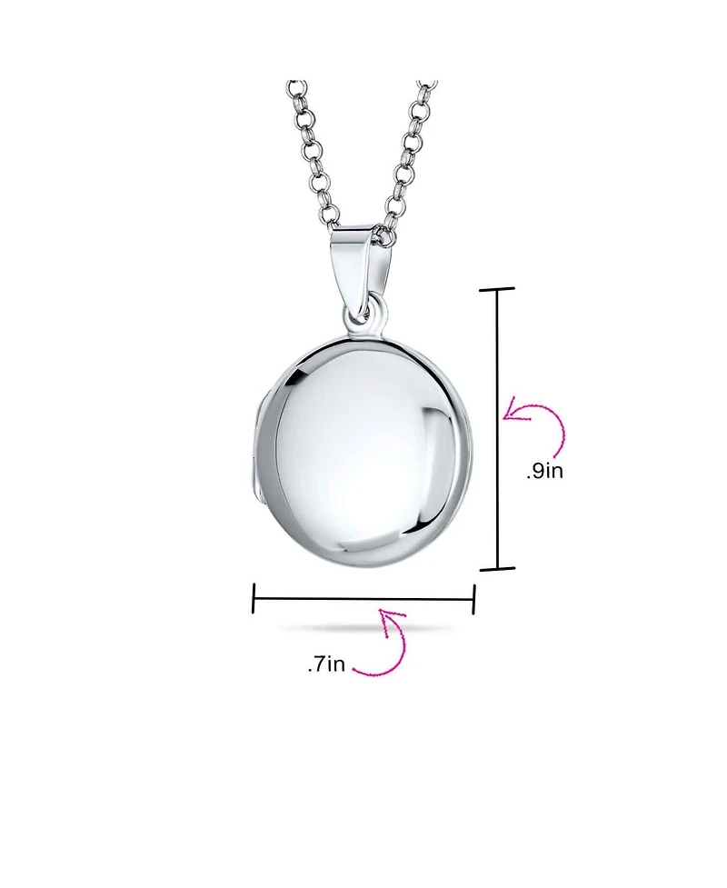 Bling Jewelry Simple Round Photo Locket Necklace Medium Dome Circle Holds Pictures .925 Sterling Silver